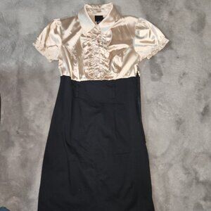 Gold/ Black Satin Short Sleeve Mini Dress Size 7
